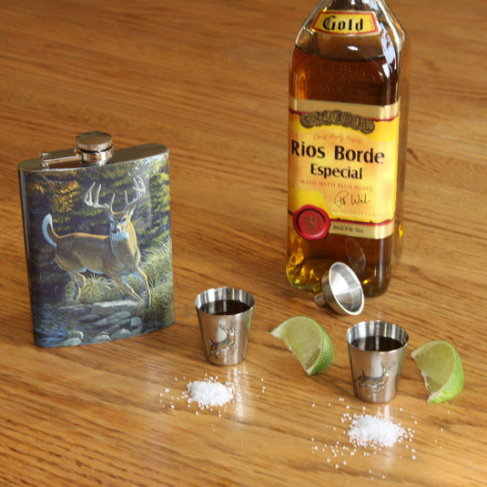 Flask and Shot Glass-Deer