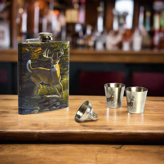 Flask and Shot Glass-Deer
