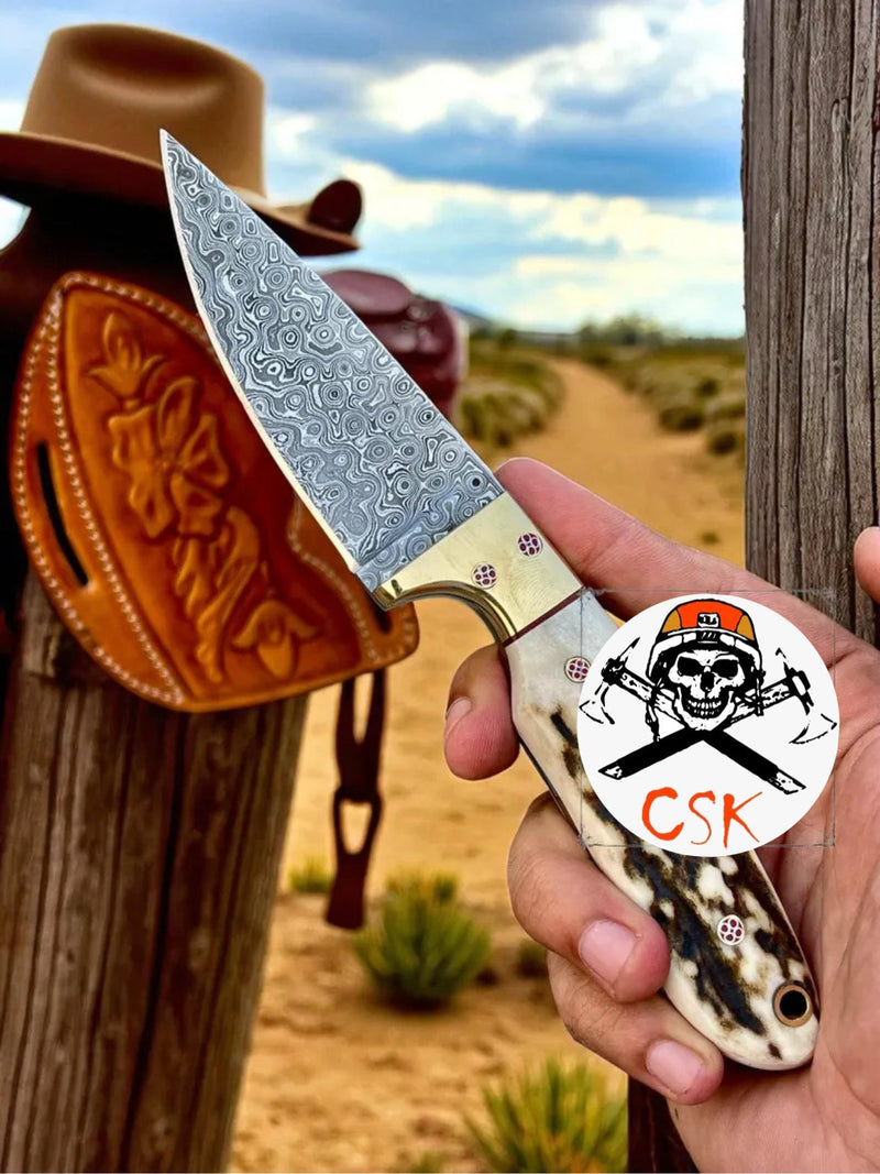 Load image into Gallery viewer, Antler Handle Buckaroo Cowboy Knife

