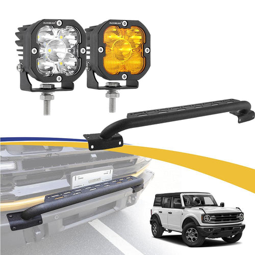 3 Inch 80W 9600LM LED Pods Lights White&Yellow+Bull Bar For Ford Bronco 2/4 Door 2021 2022