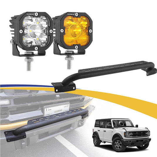 3 Inch 80W 9600LM LED Pods Lights White&Yellow+Bull Bar For Ford Bronco 2/4 Door 2021 2022