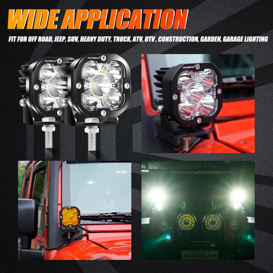 3 Inch 80W 9600LM LED Pods Lights White&Amber for JEEP