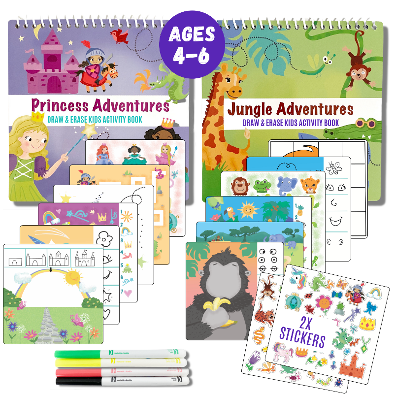 Load image into Gallery viewer, Small 7" Dry Erase Activity Book (incl. 2 Washable Markers &amp; Reusable Stickers)
