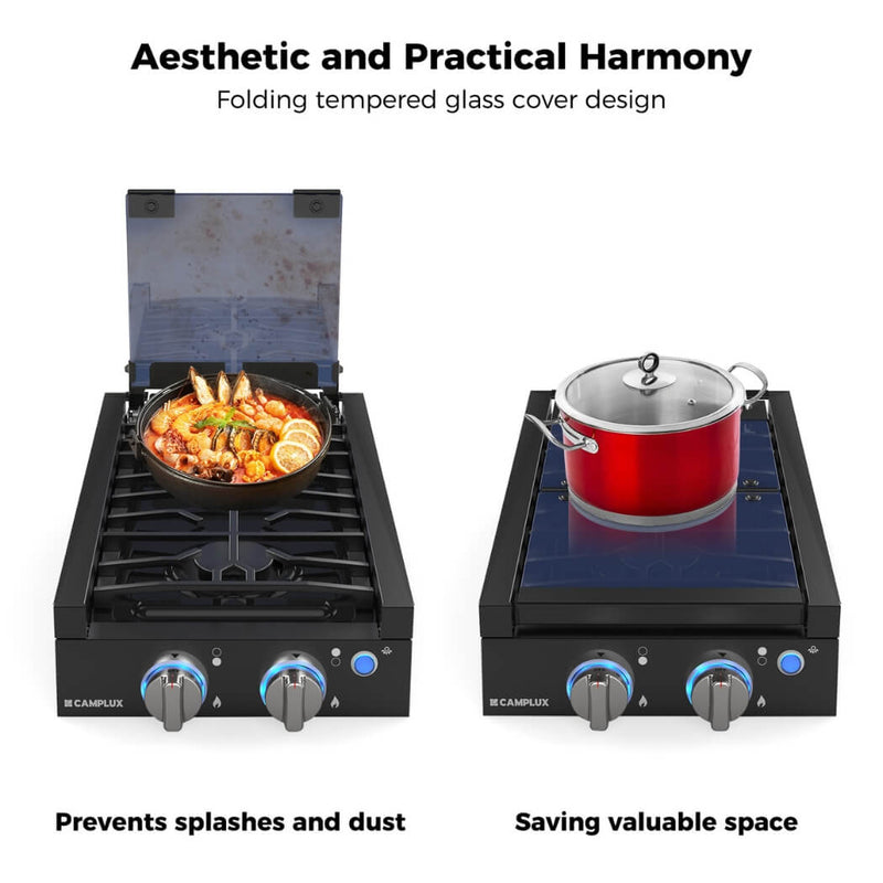 Load image into Gallery viewer, Camplux 2 Burners 12&quot; RV Cooktop Slide-in Gas Stove with Cover
