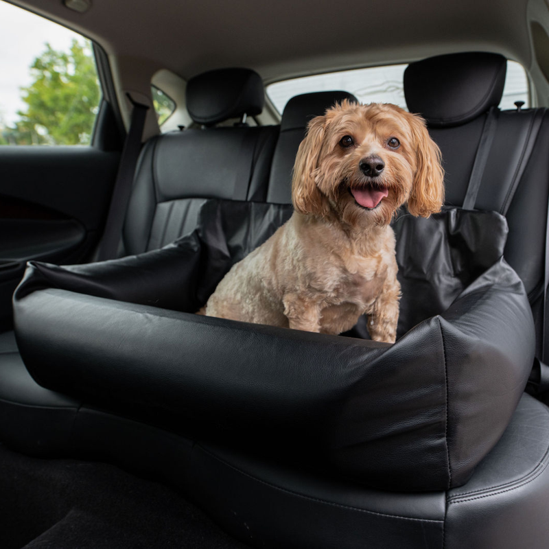 Load image into Gallery viewer, PupProtector™ Faux Cool-to-Touch Vegan Leather Memory Foam Dog Car Bed -  Black
