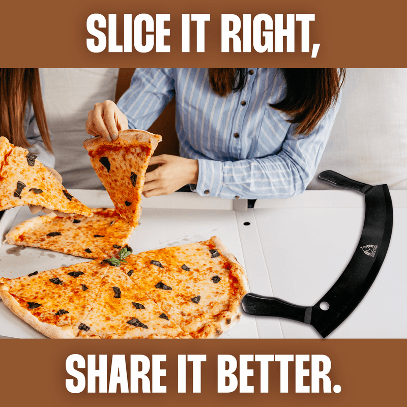 Load image into Gallery viewer, 12-Inch Heavy-Duty Pizza Cutter Rocker Blade – Stainless Steel Mezzaluna Knife with Titanium Coating – Professional Pizza Cutter w/ Protective Cover
