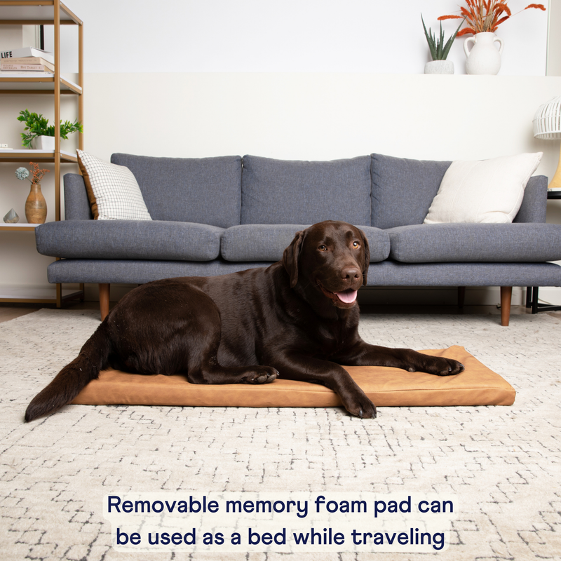 Load image into Gallery viewer, PupProtector™ Faux Cool-to-Touch Vegan Leather Memory Foam Dog Car Bed - Camel
