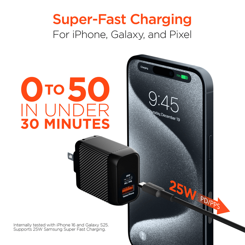 Load image into Gallery viewer, HyperGear SpeedBoost 25W USB-C PD + 12W USB Fast Wall Charger with PPS and 6ft USB-C Cable
