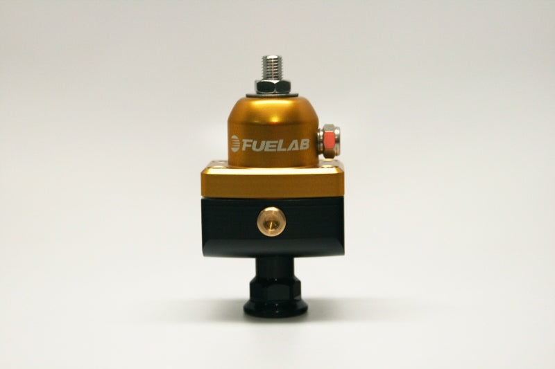 Load image into Gallery viewer, Fuelab 575 Carb Adjustable Mini FPR Blocking 4-12 PSI (1) -6AN In (2) -6AN Out - Gold
