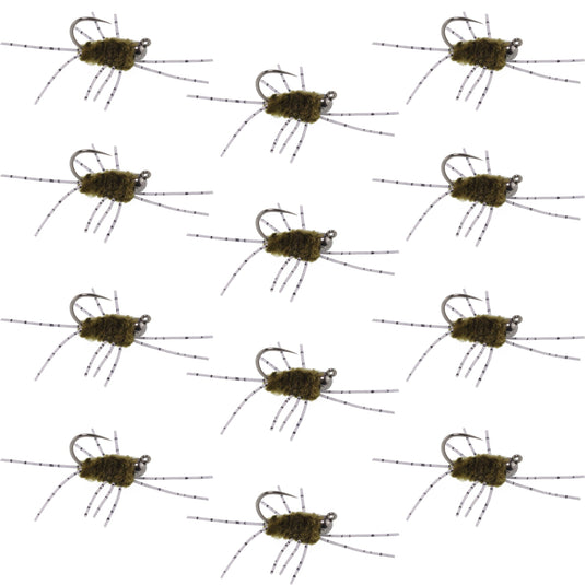 Barbless Pats Rubber Legs Tungsten Jig Dark Olive Euro Nymph 12 Flies
