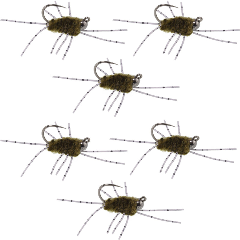 Load image into Gallery viewer, Barbless Pat's Rubber Legs Tungsten Jig Dark Olive Euro Nymph 6 Flies #6
