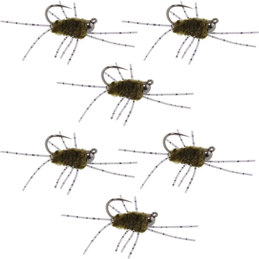 Barbless Pat's Rubber Legs Tungsten Jig Dark Olive Euro Nymph 6 Flies
