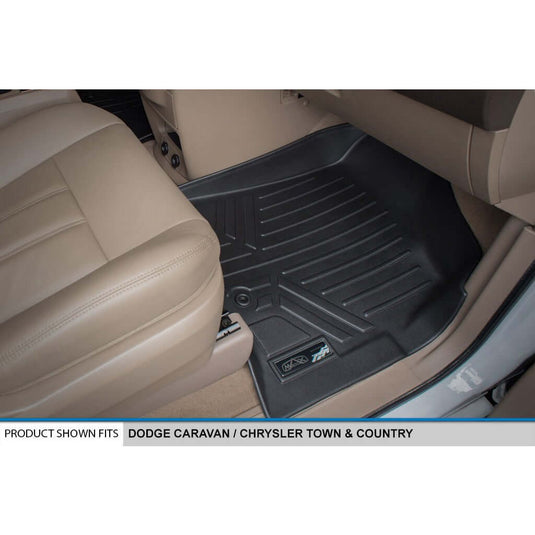 Smart Trim™ Custom Fit Floor Liners For 2013-2020 Dodge Grand Caravan with 2nd Row Bucket Seats and 1st Row Super Console
