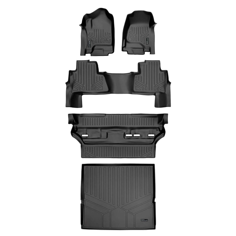 Load image into Gallery viewer, SMARTLINER Custom Fit Floor Mats 3 Rows and Cargo Liner Behind 2nd Row Set Black 2015 - 2020 Tahoe / Yukon with 2nd Row Bench Seats
