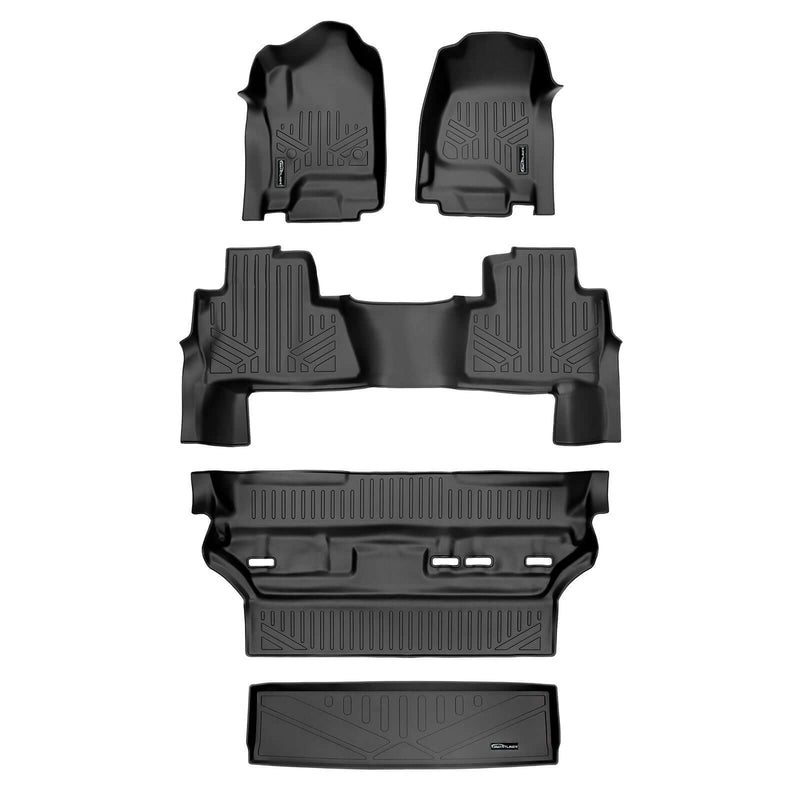 Load image into Gallery viewer, SMARTLINER Custom Fit Floor Mats 3 Rows and Cargo Liner Behind 2nd Row Set Black 2015 - 2020 Tahoe / Yukon with 2nd Row Bench Seats
