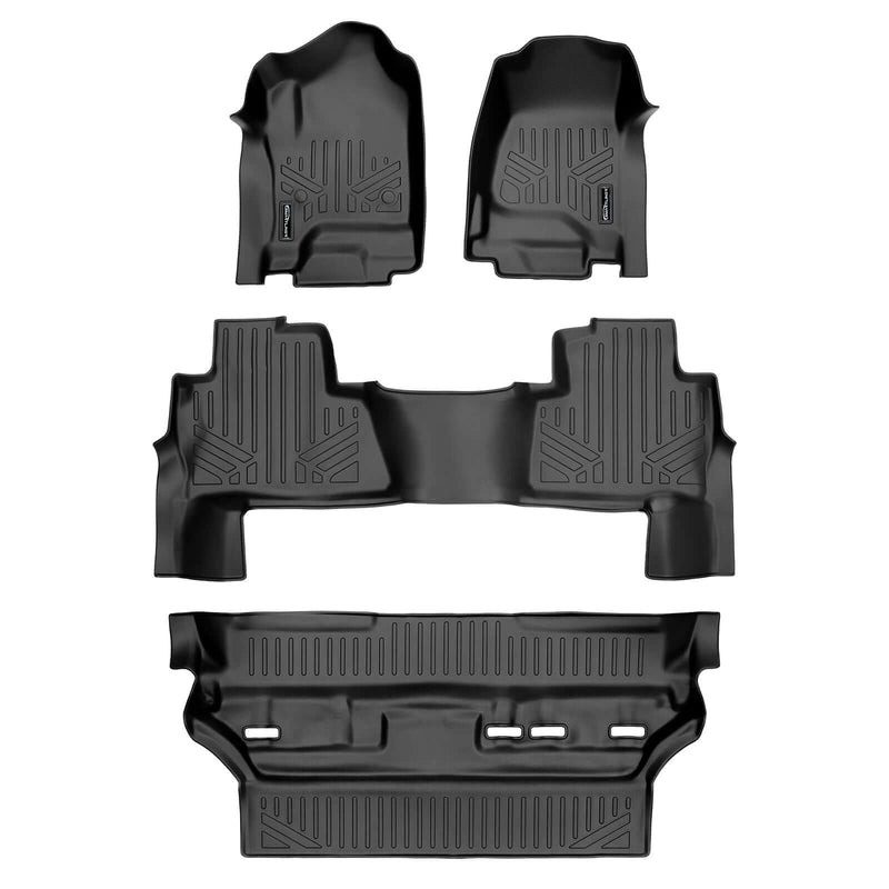Load image into Gallery viewer, SMARTLINER Custom Fit Floor Mats 3 Rows and Cargo Liner Behind 2nd Row Set Black 2015 - 2020 Tahoe / Yukon with 2nd Row Bench Seats
