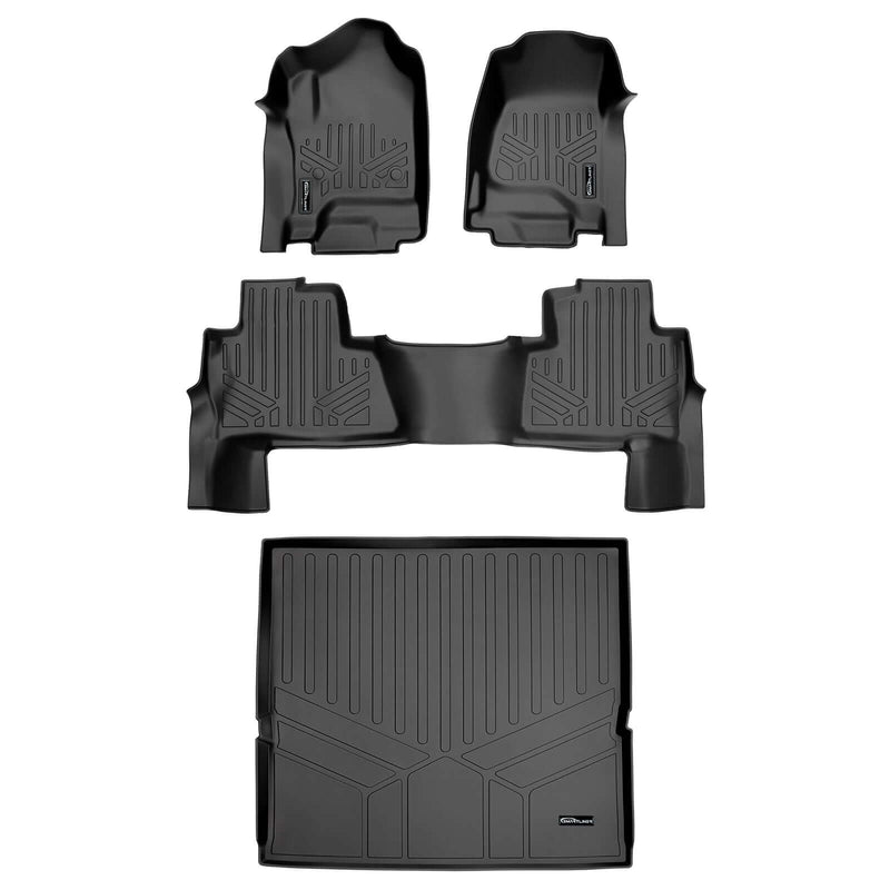 Load image into Gallery viewer, SMARTLINER Custom Fit Floor Mats 3 Rows and Cargo Liner Behind 2nd Row Set Black 2015 - 2020 Tahoe / Yukon with 2nd Row Bench Seats
