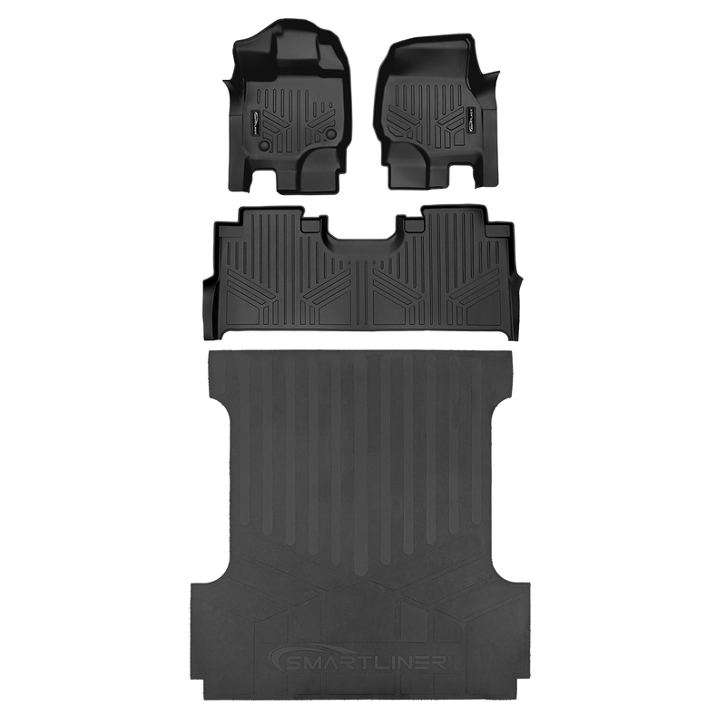 Load image into Gallery viewer, SmartCoverage™ Custom Fit Floor Liners For 2022-2025 Ford F-150 Lightning with 1st Row Bucket Seats &amp; OEM 2nd Row Under Seat Storage
