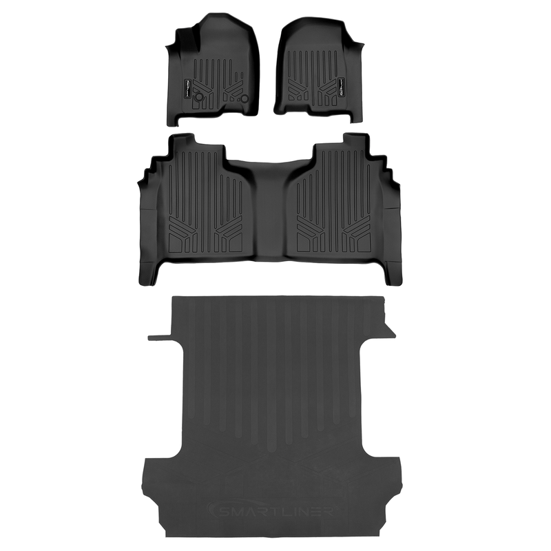 Load image into Gallery viewer, SmartCoverage™ Floor Liners For 2019-2026 Chevy Silverado 1500 / GMC Sierra 1500 Crew Cab | Carpet | (1st Row Bench) (No OTH) [2nd Row Storage]
