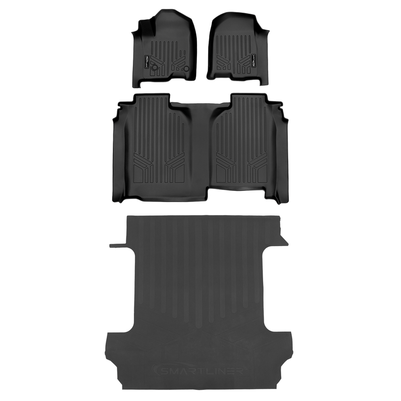 Load image into Gallery viewer, SmartCoverage™ Custom Fit Floor Liners For 2019-2025 Chevrolet Silverado 1500 Crew Cab With 1st Row Bucket Seats and Carpeted Flooring without the 2nd Row Underseat Storage
