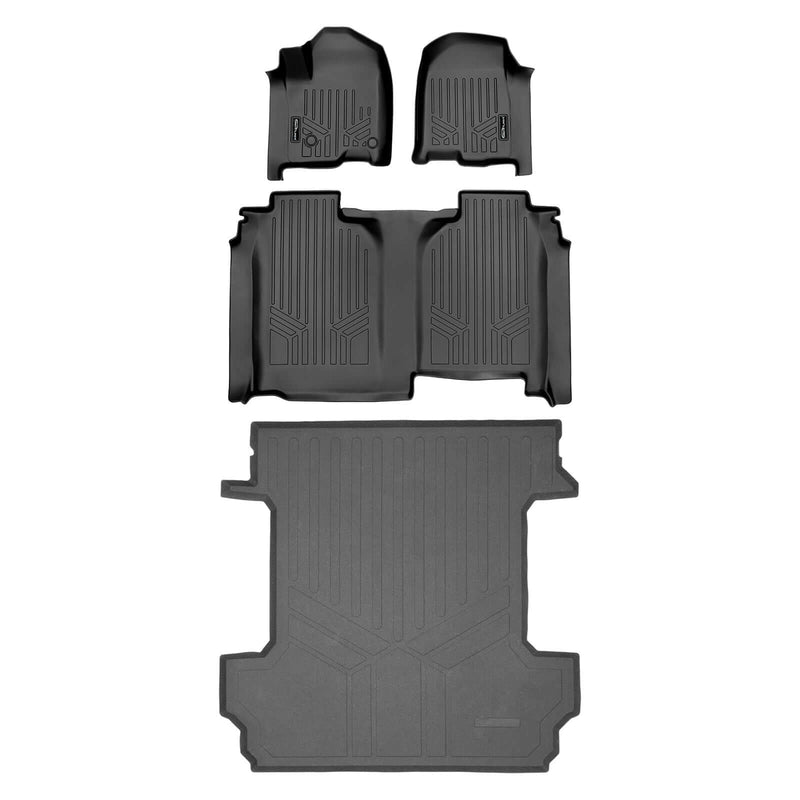 Load image into Gallery viewer, SmartCoverage™ Custom Fit Floor Liners For 2019-2024 Chevrolet Silverado 1500 Crew Cab With 1st Row Bench Seat (No OTH Coverage) and Carpeted Flooring without the 2nd Row Underseat Storage
