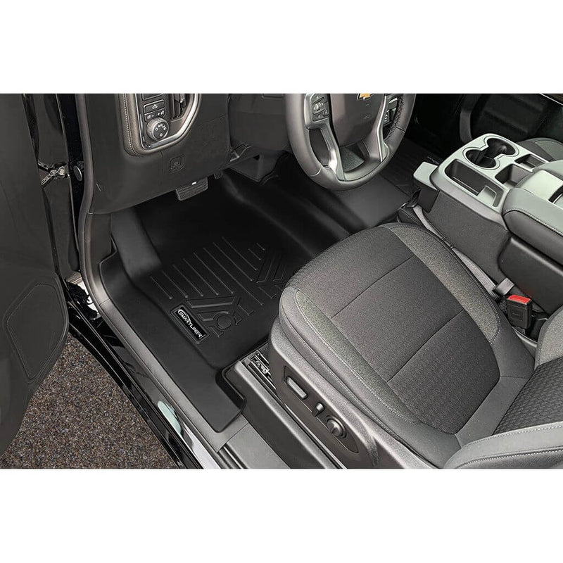 Load image into Gallery viewer, SmartCoverage™ Custom Fit Floor Liners For 2019-2025 Chevrolet Silverado 1500 Crew Cab With 1st Row Bench Seat (OTH Coverage) and Carpeted Flooring with the 2nd Row Underseat Storage
