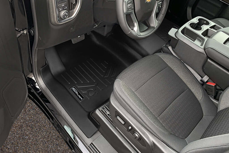 Load image into Gallery viewer, SmartCoverage™ Custom Fit Floor Liners For 2019-2025 Chevrolet Silverado 1500 Crew Cab With 1st Row Bench Seat (with OTH Coverage) and Carpet Flooring without the 2nd Row Underseat Storage
