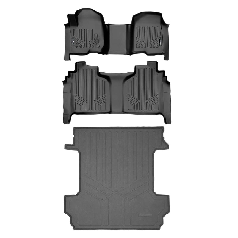 Load image into Gallery viewer, SmartCoverage™ Custom Fit Floor Liners For 2019-2025 Chevrolet Silverado 1500 Crew Cab With 1st Row Bench Seat (OTH Coverage) and Carpeted Flooring with the 2nd Row Underseat Storage
