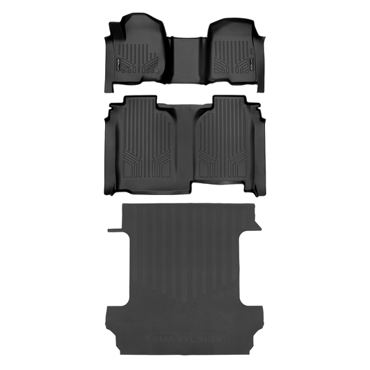 SmartCoverage™ Custom Fit Floor Liners For 2019-2025 Chevrolet Silverado 1500 Crew Cab With 1st Row Bench Seat (with OTH Coverage) and Carpet Flooring without the 2nd Row Underseat Storage