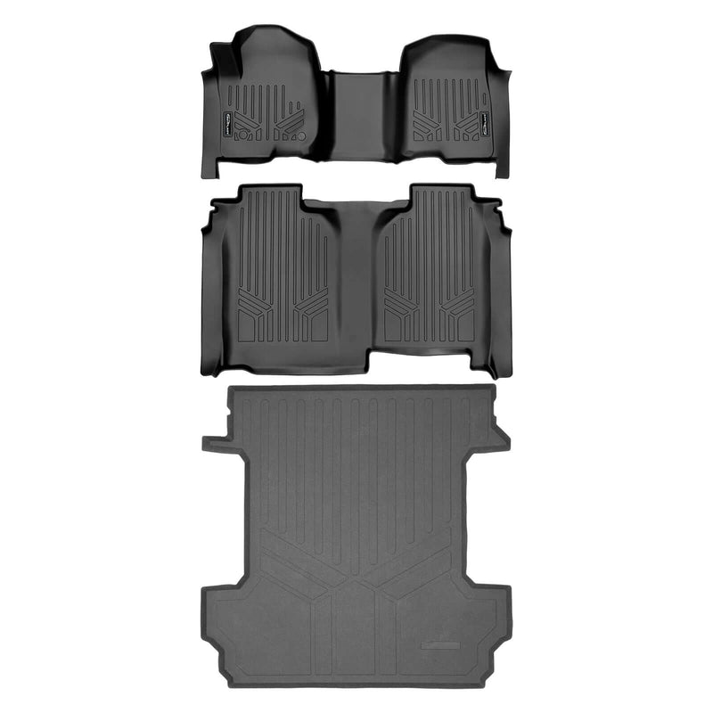Load image into Gallery viewer, SmartCoverage™ Custom Fit Floor Liners For 2019-2025 Chevrolet Silverado 1500 Crew Cab With 1st Row Bench Seat (with OTH Coverage) and Carpet Flooring without the 2nd Row Underseat Storage
