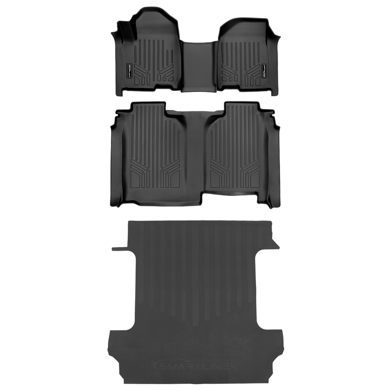 Load image into Gallery viewer, SmartCoverage™ Custom Fit Floor Liners For 2019-2024 Chevrolet Silverado 1500 Crew Cab With 1st Row Bench Seat (with OTH Coverage) and Vinyl Flooring without the 2nd Row Underseat Storage
