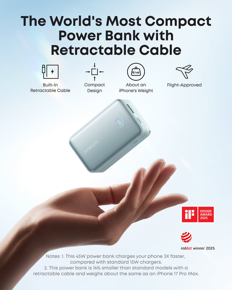 Load image into Gallery viewer, Anker Nano Power Bank (10K, 45W, Built-In Retractable USB-C Cable)
