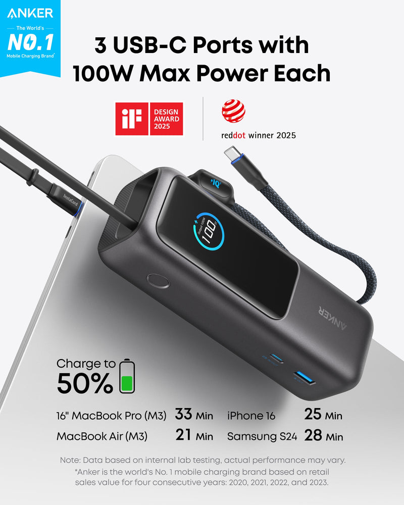 Load image into Gallery viewer, Anker Laptop Power Bank (25K, 165W, Built-In and Retractable Cables)
