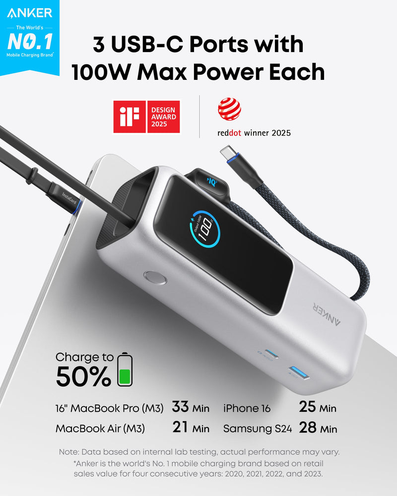 Load image into Gallery viewer, Anker Laptop Power Bank (25K, 165W, Built-In and Retractable Cables)
