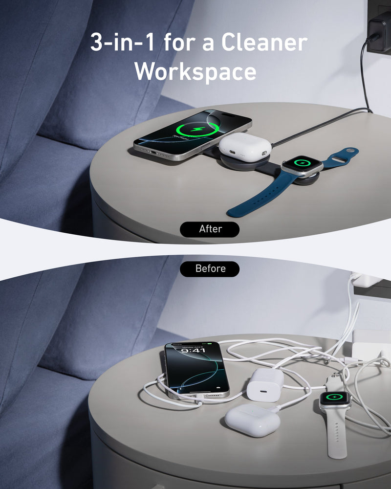Load image into Gallery viewer, Anker MagGo Wireless Charging Station (3-in-1, Foldable Pad)
