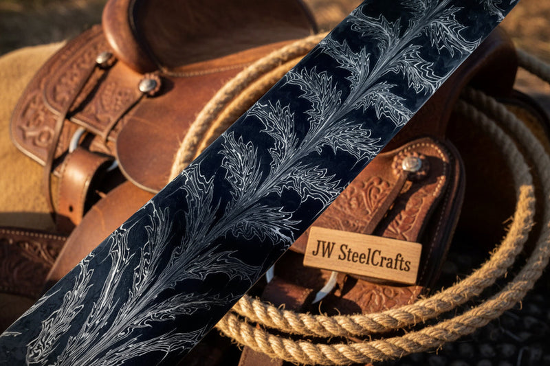 Load image into Gallery viewer, Frostleaf Damascus Billet 14" Handmade Feather Leaf Pattern
