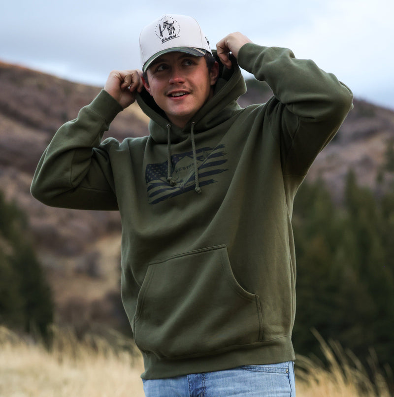 Load image into Gallery viewer, Army Green skull buck hoodie
