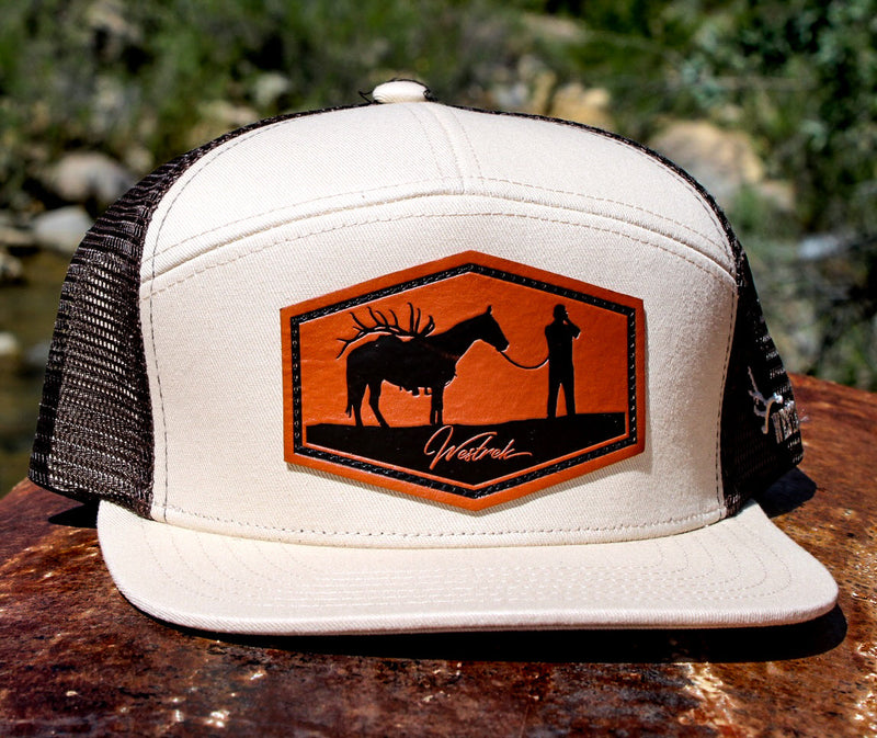 Load image into Gallery viewer, Khaki “Packout” Trucker Hat – Hand-Drawn Original Logo | Western Hunting Hat | Westrek
