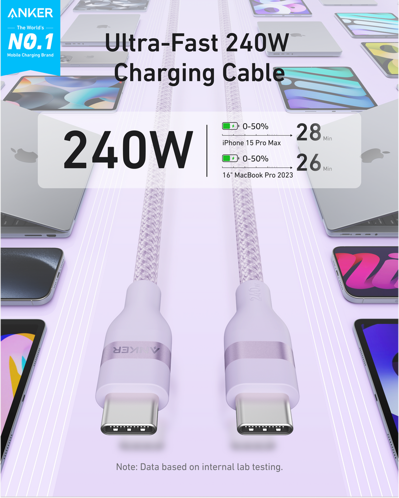 Load image into Gallery viewer, Anker USB-C to USB-C Cable (3 ft / 6 ft, 240W, Upcycled-Braided)
