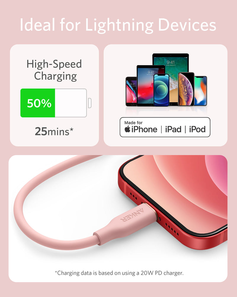 Load image into Gallery viewer, Anker <b>641</b> USB-C to Lightning Cable (Flow, 3 ft Silicone)
