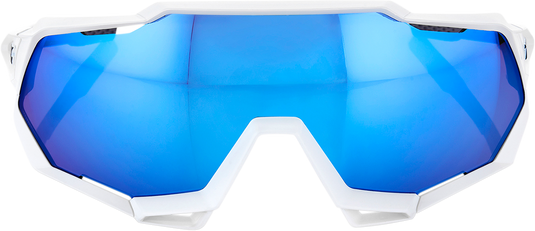 100% Speedtrap Sunglasses - White - Blue Mirror 60012-00003