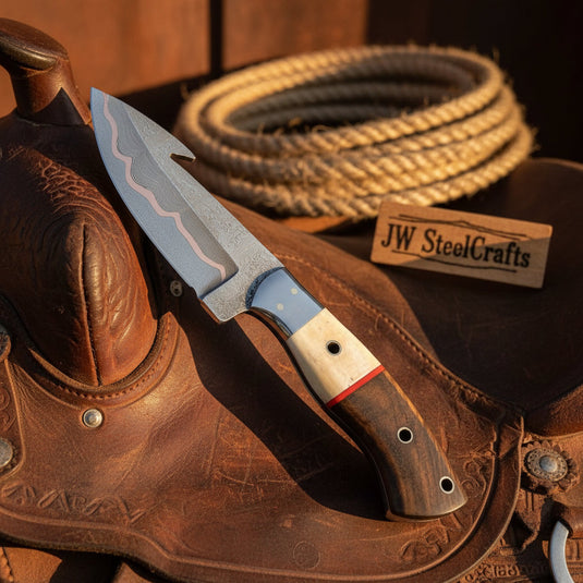Roughrider Trail Gut Hook Knife 10" Handmade San Mai Steel
