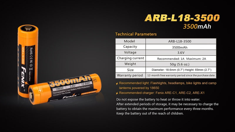 Load image into Gallery viewer, Fenix ARB-L18-3500 High-Capacity 18650 Battery - 3500mAh
