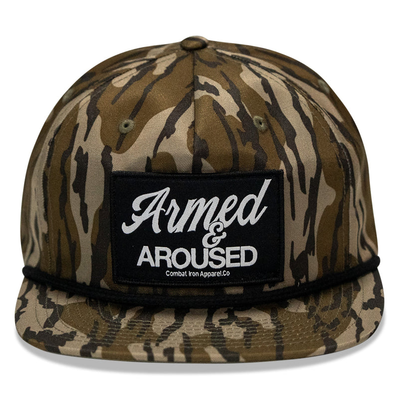 Load image into Gallery viewer, Armed &amp; Aroused Patch Flatbill Snapback Hat

