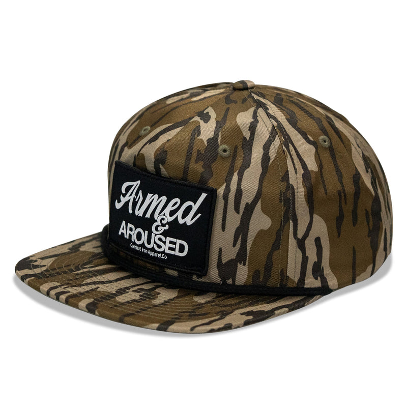 Load image into Gallery viewer, Armed &amp; Aroused Patch Flatbill Snapback Hat
