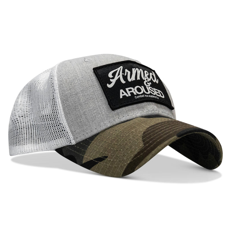 Load image into Gallery viewer, Armed &amp; Aroused Patch Snapback Hat
