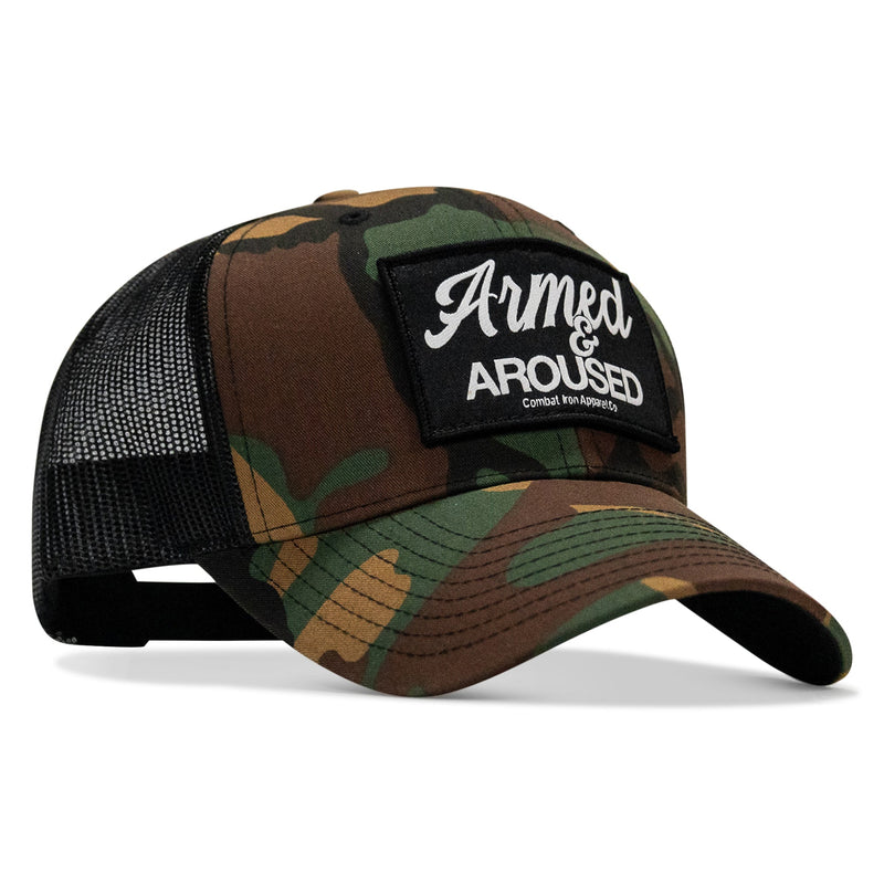 Load image into Gallery viewer, Armed &amp; Aroused Patch Snapback Hat
