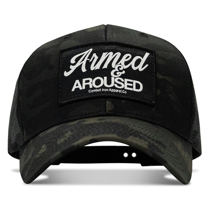 Load image into Gallery viewer, Armed &amp; Aroused Patch Snapback Hat
