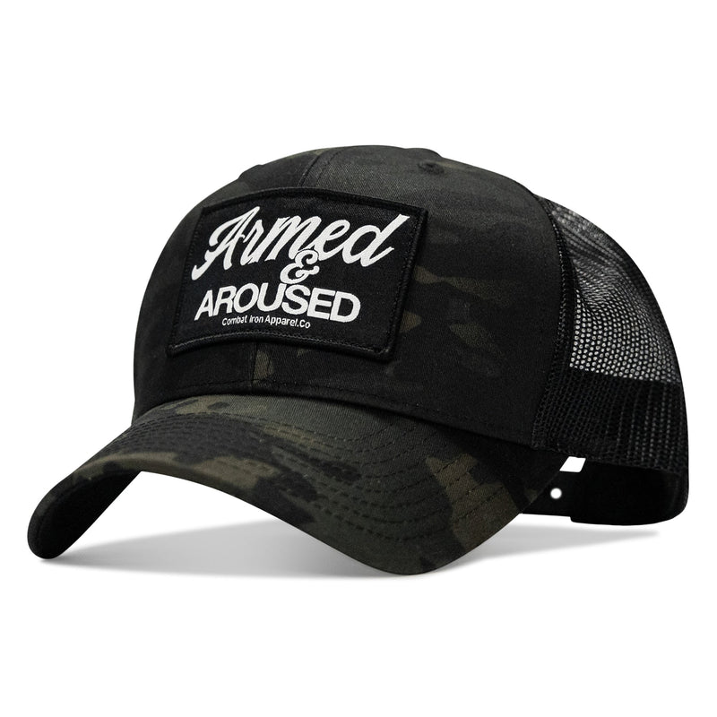 Load image into Gallery viewer, Armed &amp; Aroused Patch Snapback Hat
