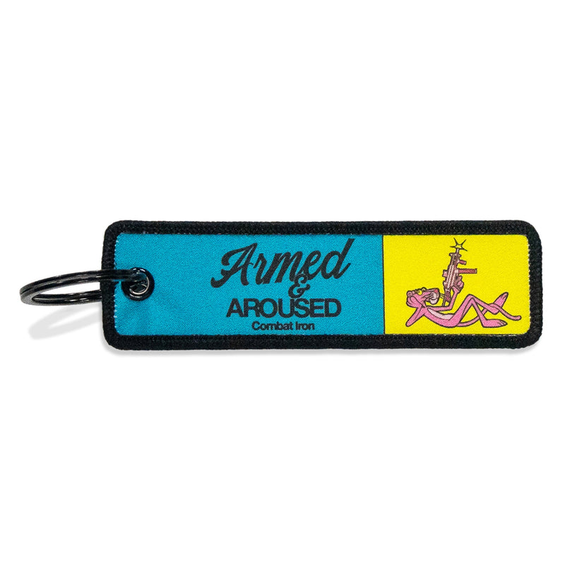 Load image into Gallery viewer, Armed &amp; Aroused Flight Tag Keychain
